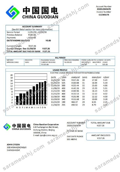 China Guodian Corporation electricity utility bill